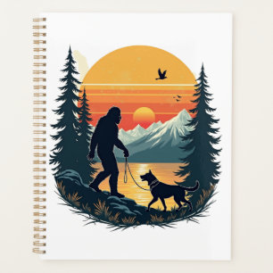 Agenda Vintage Bigfoot Perro Caminando Montaña Atardecer