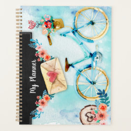 Agenda Vintage Bike Heart Mail Floral Watercolor Planner