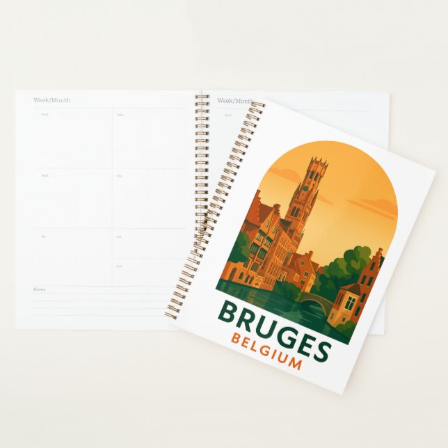 Agenda Vintage Bruges Belgium Travel Art Planner – Retro  (Demostración)