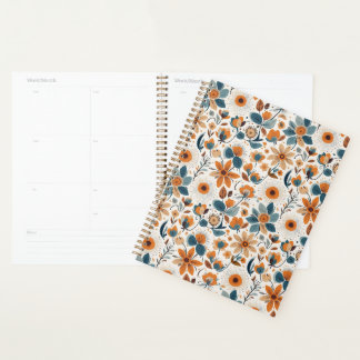 Agenda Vintage Cottagecore Botanical Orange Blue Flowers