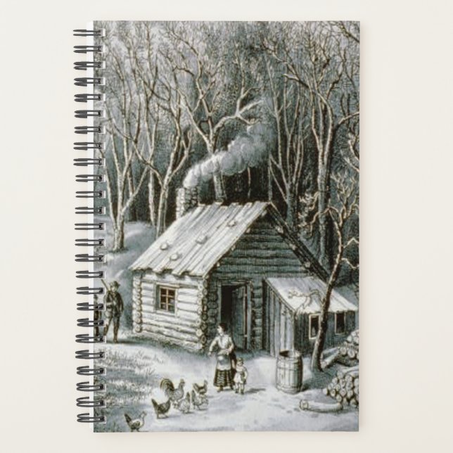 Agenda Vintage Currier & Ives Wilderness Log Cabing Woods (Anverso)