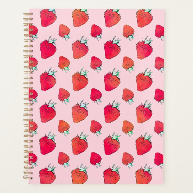Agenda Vintage Cute Red Strawberries Patrón Girasol Rosa (Anverso)