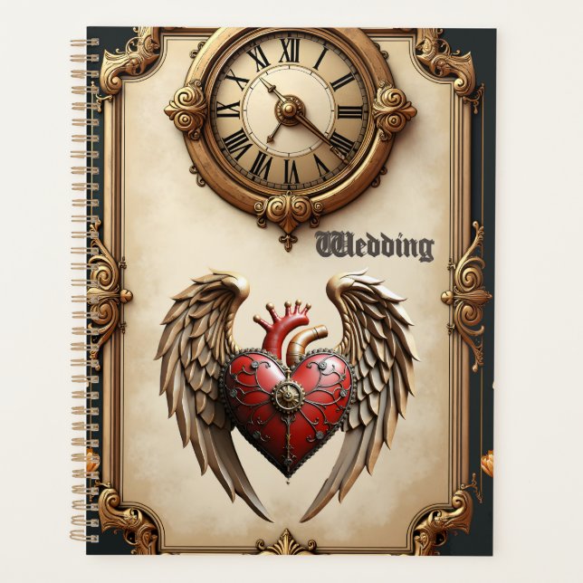Agenda Vintage elegance: an elegant clock and heart.  (Anverso)