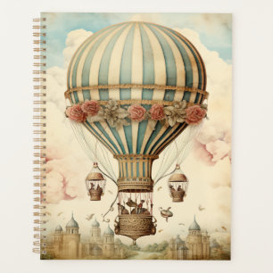 Agenda Vintage Floral Blue Stripe Hot Air Balloon