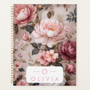 Agenda Vintage Floral Planner con nombre y monograma