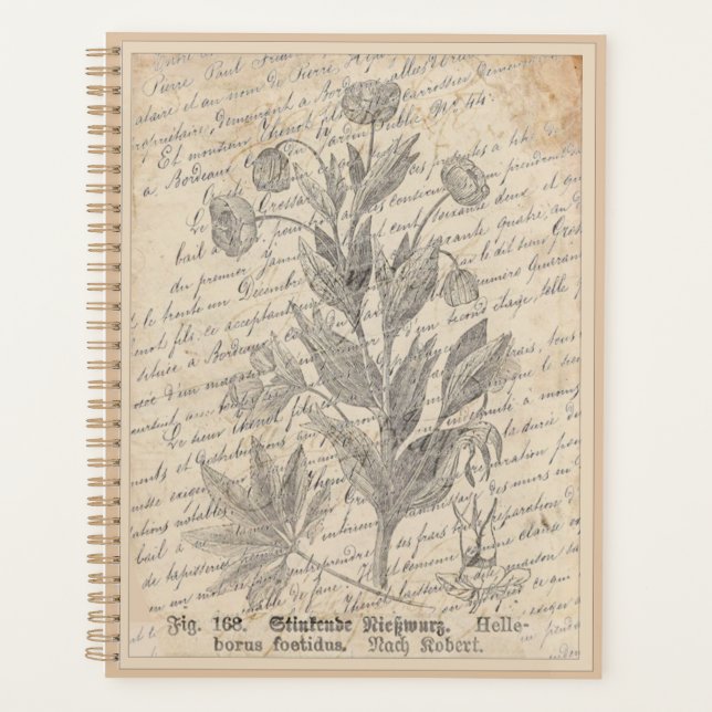 Agenda Vintage French Script Hellebore Botanic Jardin (Anverso)