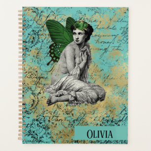Agenda Vintage Green Fairy en Aqua Personalizado