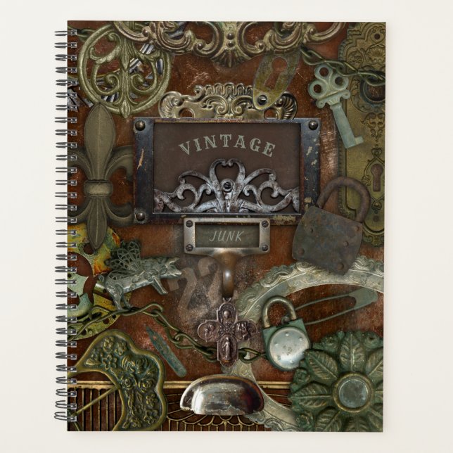 Agenda Vintage Junk Metalizado Steampunk Planner (Anverso)