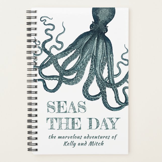 Agenda Vintage Octopus Seas the Day Funny Nautical (Anverso)