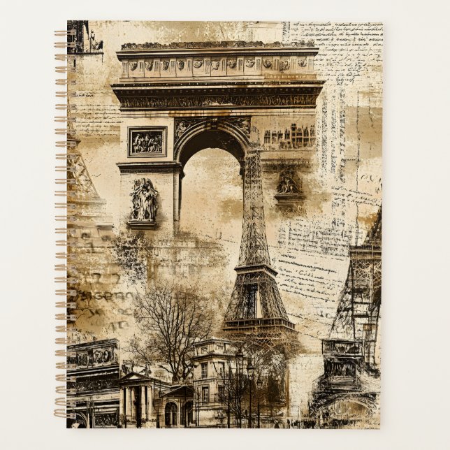 Agenda Vintage Paris Pattern – Eiffel Tower Landmarks (Anverso)