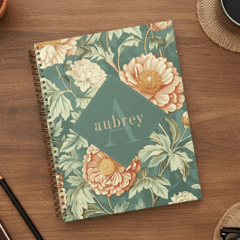 Agenda Vintage Peach Floral William Morris Monogram