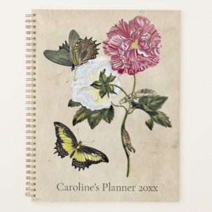 Agenda Vintage rosas botánicos mariposa oruga