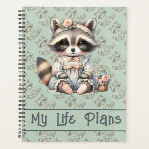 Agenda Vintage Vestido Cottagecore Raccoon Pastel Binder