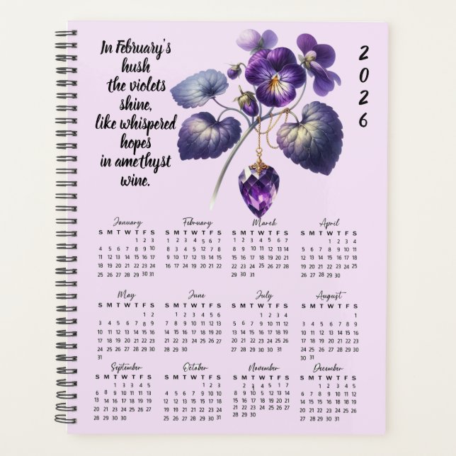 Agenda Violet & Amethyst Febrero Verso – 2026 Año Complet (Anverso)