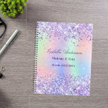 Agenda Violet purpurina nombre negocio holográfico<br><div class="desc">Un fondo holográfico de moda con colores unicornio y colores arcoiris en rosa,  violeta,  oro rosa,  verde menta. Decorada con polvo falso purpurina de color violeta y lavanda Personaliza y agrega tu nombre,  título,  texto</div>