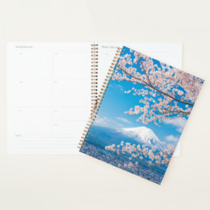 Agenda Vista del Monte Fuji con flores de cerezo
