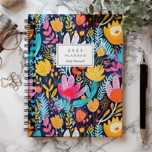 Agenda Vívida Mano Pintada Floral Turquesa Monograma 2025