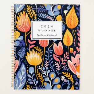 Agenda Vívido Monograma Azul Pintado a Mano Floral 2024