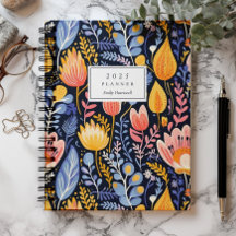 Vívido Monograma Azul Pintado a Mano Floral 2025