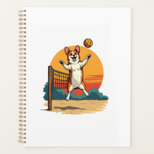 Agenda Voleibol Corgi Vintage Ilustración Vectorial Atard
