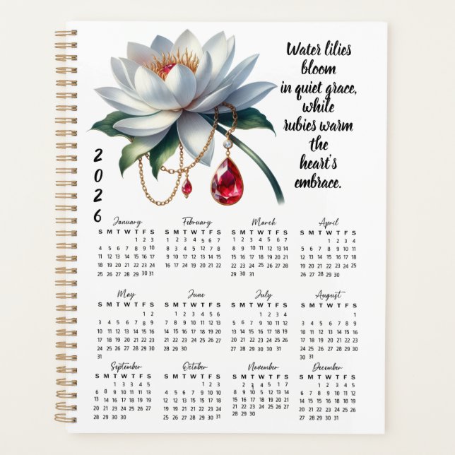 Agenda Water Lily & Ruby July Verse – 2026 Full-Year  (Anverso)