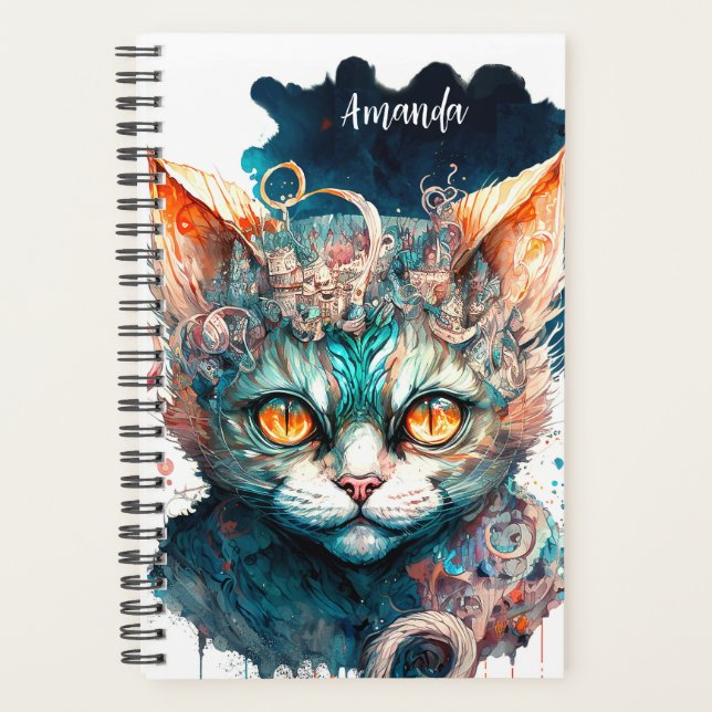 Agenda Watercolor cat en estilo steampunk (Anverso)