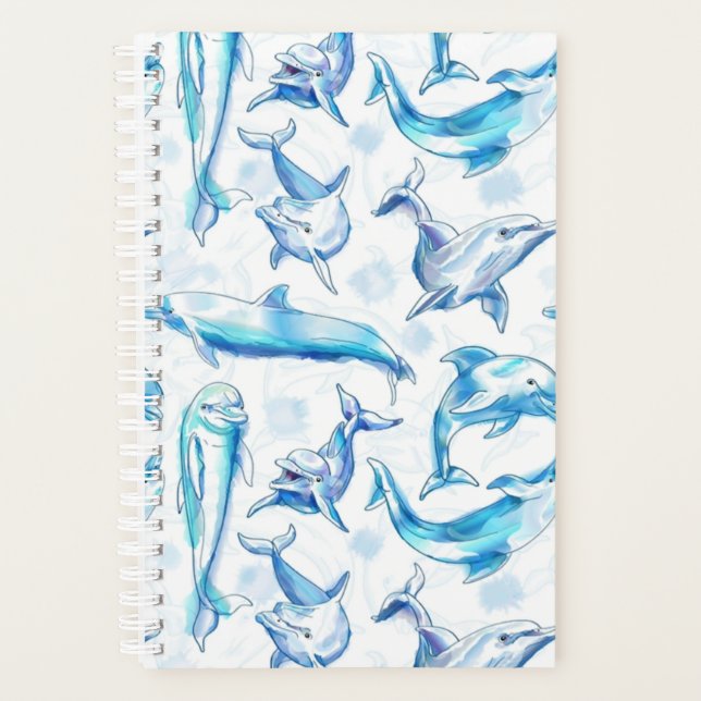 Agenda watercolor dolphin fish seamless pattern, dolphin  (Anverso)
