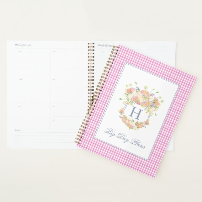 Agenda Watercolor Floral Garden Fiesta Escudo Pink Gingha (Demostración)