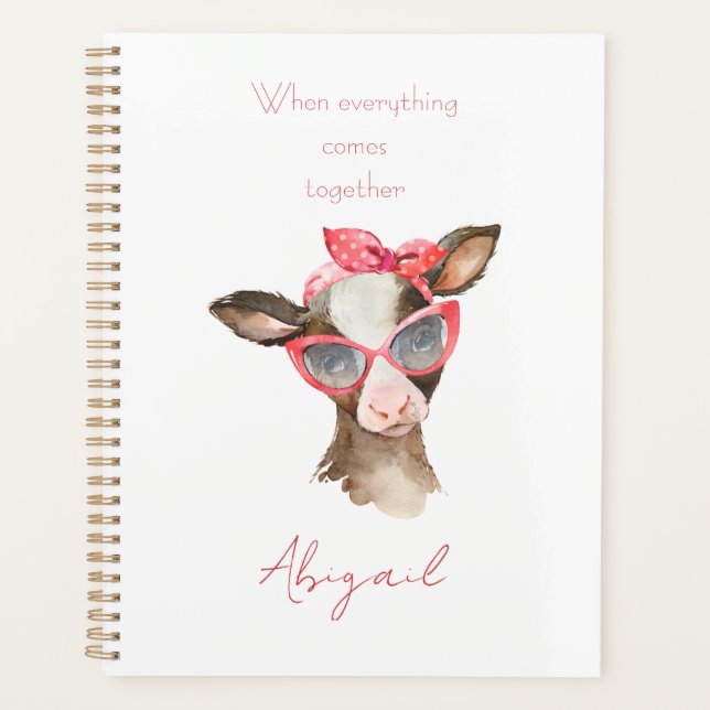Agenda Watercolor Funny Cow Personalizado (Anverso)