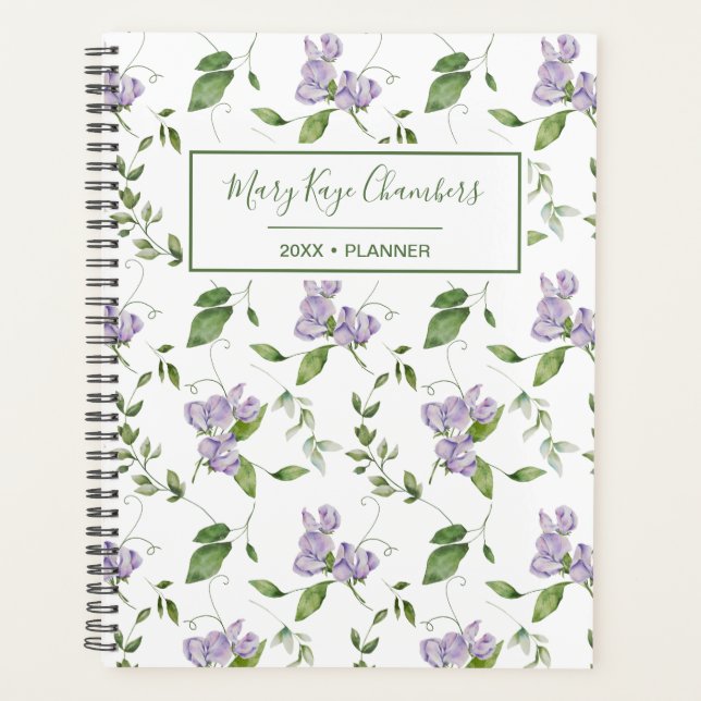 Agenda Watercolor Morado Sweet Pea Flowner Planner (Anverso)