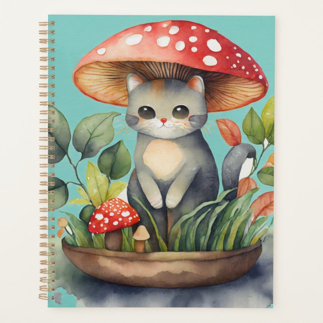 Agenda Watercolor Mushroom Garden Cat (Anverso)
