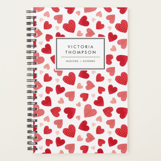 Agenda Watercolor Patchwork Red Hearts Pattern (Anverso)
