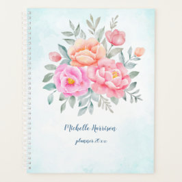 Agenda Watercolor Peonies Rosas Floral Turquesa Rosa