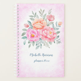 Agenda Watercolor Peonies Rosas Peach Floral
