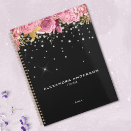 Agenda Watercolor Pink Flowers Floral Diamond Glitter
