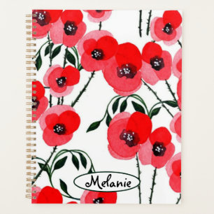 Agenda Watercolor poppy flowers botanical