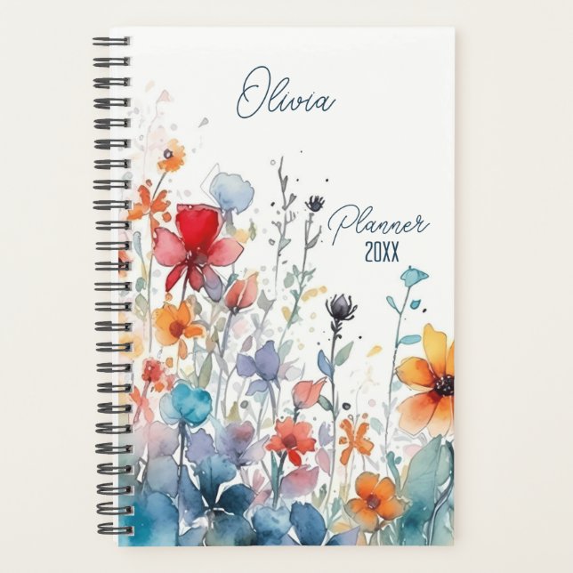Agenda Watercolor Wildflowers Name And Year (Anverso)