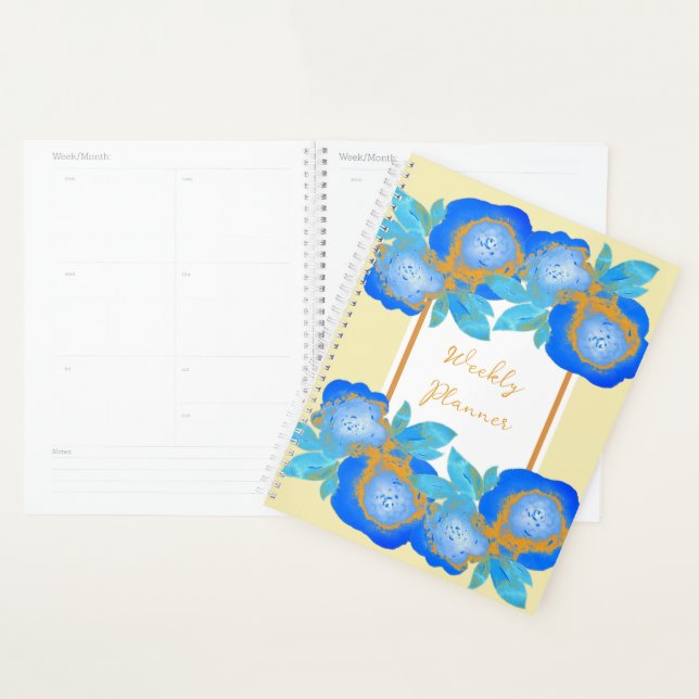 Agenda Watercolour Blue Gold Roses Weekly (Demostración)