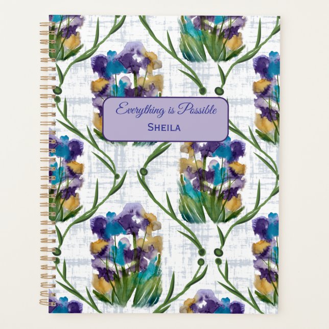Agenda Watercolour Iris Floral Wreath Notebook (Anverso)