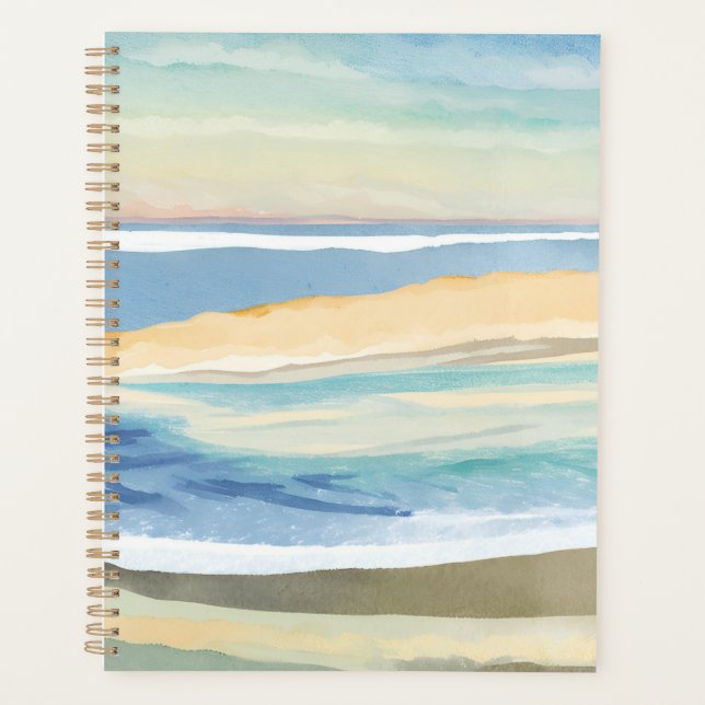 Agenda Waves of Blue | Ocean Shore Beach Watercolor (Anverso)