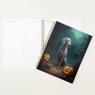 Agenda Weimaraner de Halloween con calabazas aterradoras