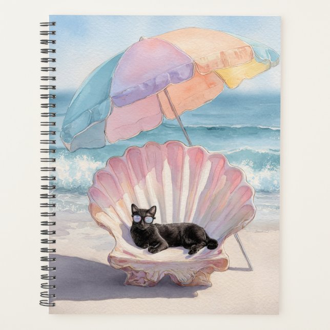 Agenda Whimsical Black Cat Beach Planner (Anverso)