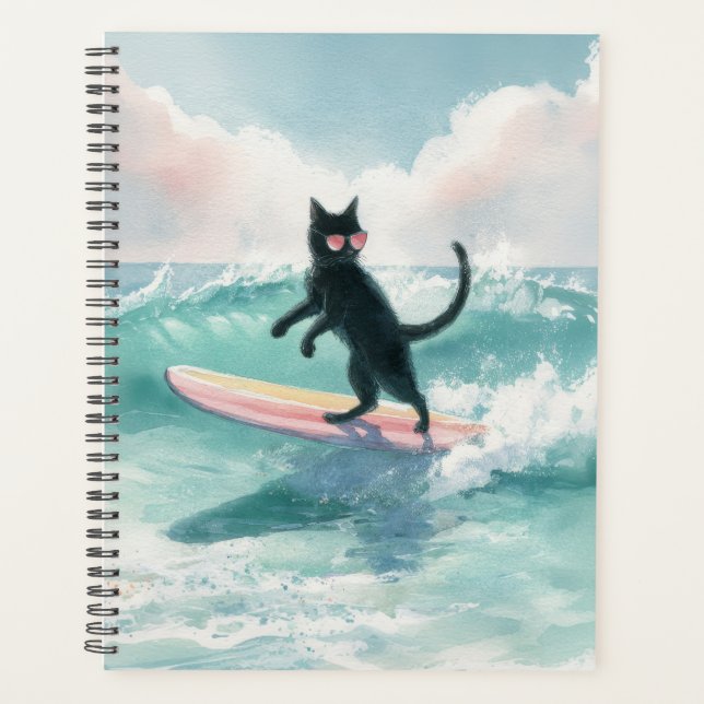 Agenda Whimsical Black Cat Beach Planner (Anverso)