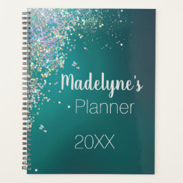 Agenda Whimsical Colorfull Purpurina en Verde azulado Pla