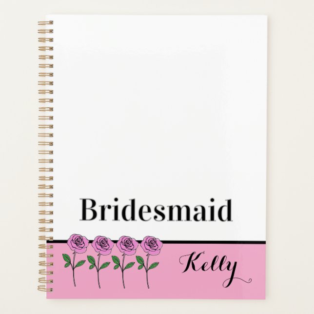 Agenda Whimsical Hand Drawn Pink Roses Bridesmaid (Anverso)