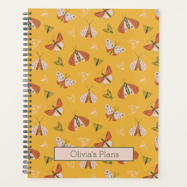 Agenda Whimsical Naranja Ecru Moths Personalizado (Anverso)