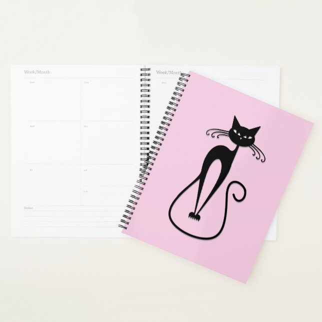 Agenda Whimsical Skinny Black Cat Rosa (Demostración)