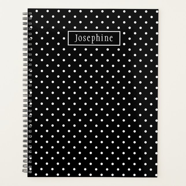Agenda White On Black Polka Dots Pattern With Custom Name (Anverso)
