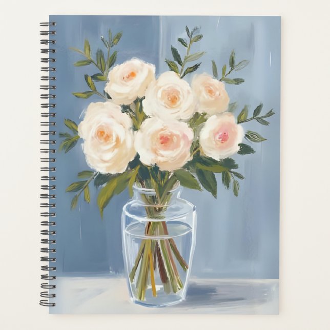 Agenda White Rose Bouquet Elegant Watercolor Floral (Anverso)