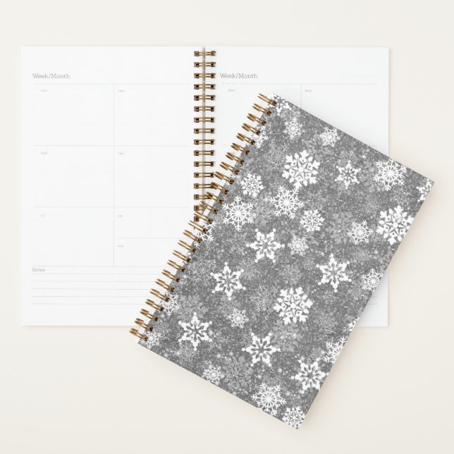 Agenda White Snowflakes Luxurious Gray Elegant Christmas (Demostración)